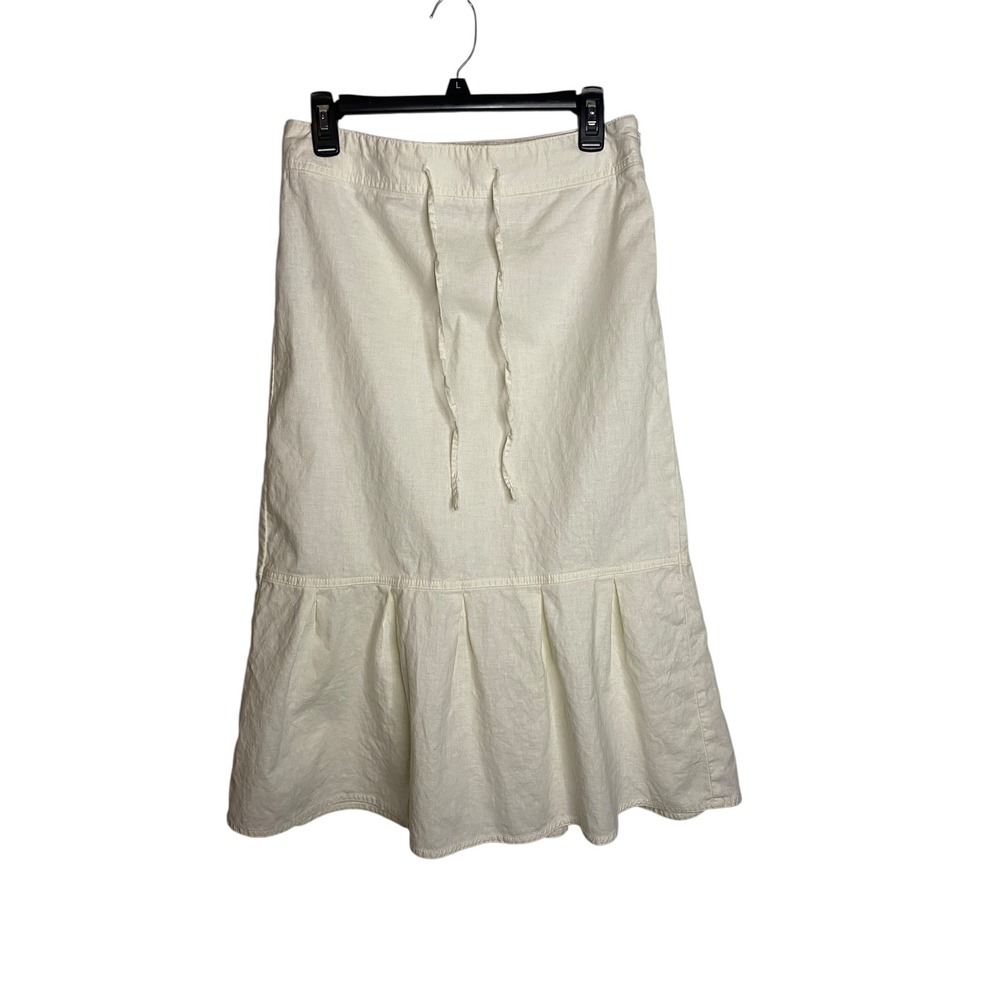 Ann Taylor Loft Womens White Linen Cotton Flared Midi Skirt Side Zip Size 6
